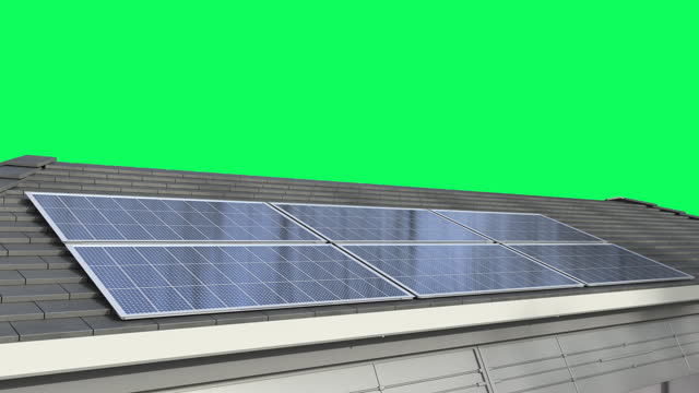 Solar panels on roof isolated on green screen 4k footage