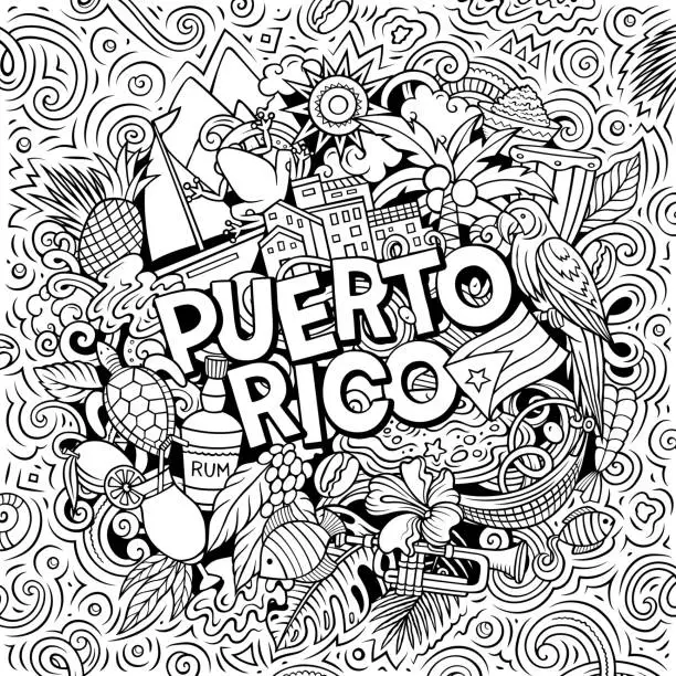 Vector illustration of Puerto Rico cartoon doodle illustration