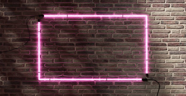 istock Brick wall and square neon sign frame Neon sign on cement wall message frame on brick wall Laser light sign laser light old background copy space 3d illustration 1502411344