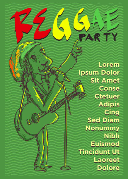 dreadlock lw trzymaj gitarę dla lwa reggae impreza plakat szablon ilustracja wektorowa - lion dancing stock illustrations