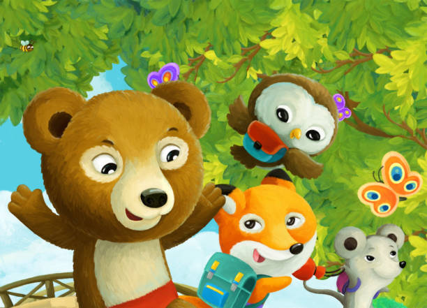 istock cartoon scene park and animal kids going to school 1502415256