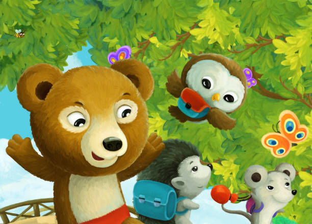 istock cartoon scene park and animal kids going to school 1502415295