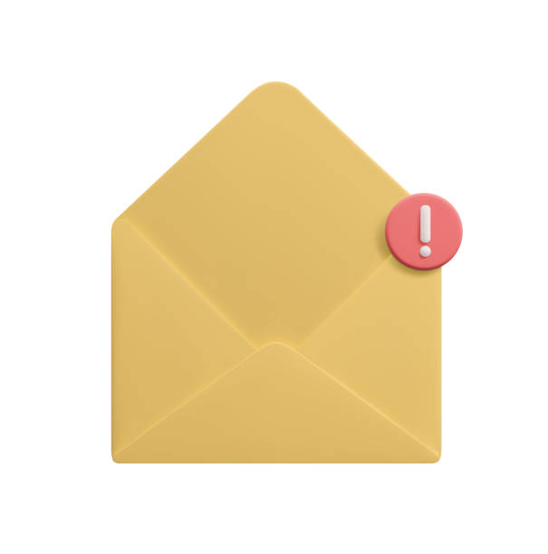 istock 3D Yellow open mail envelope with notification sign. Cute cartoon style 3d email letter envelope with attention notification symbol decor design element. 3D render vector illustration isolated 1502418277