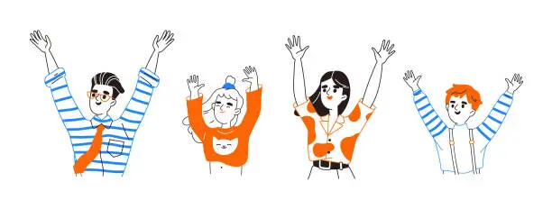 Vector illustration of People raising hands