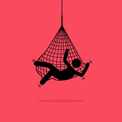 Vector illustration depicts concept of trap, tangled, problem, helpless, restrained, tricked, crisis, and entangled.