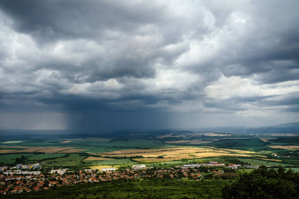 Intense storm clouds looming over the city