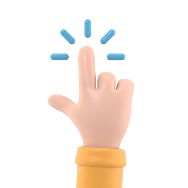 istock Cartoon Gesture Icon Mockup.Cartoon character hand pointing gesture. 3D rendering on white background. 1502431052