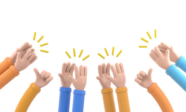 istock Cartoon Gesture Icon Mockup.Human hands clapping. applaud hands. 3D rendering on white background. 1502431244