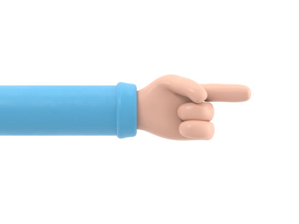 istock Cartoon Gesture Icon Mockup.Cartoon character hand pointing gesture. 3D rendering on white background. 1502431736