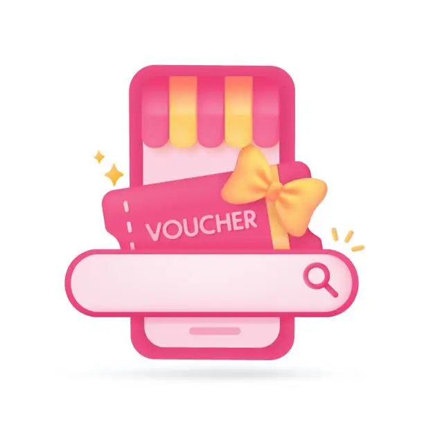 Vector illustration of App search bar gift box promotion discount product festival season 3d illustration