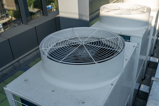 Central air conditioning equipment on the roof of the building