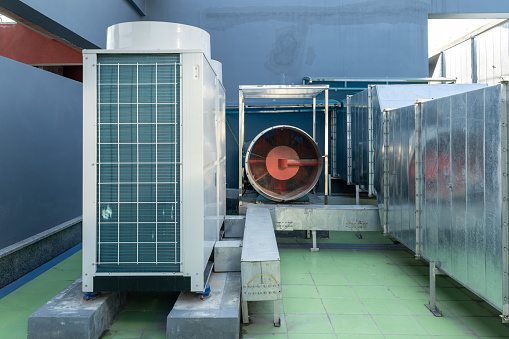 Central air conditioning equipment on the roof of the building