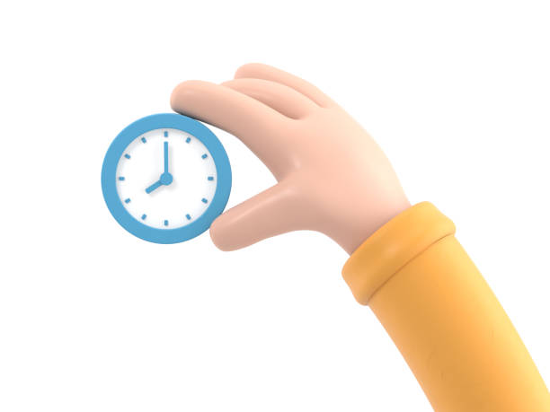 istock Cartoon Gesture Icon Mockup.Cartoon hand with a stopwatch.3D rendering on white background. 1502433954