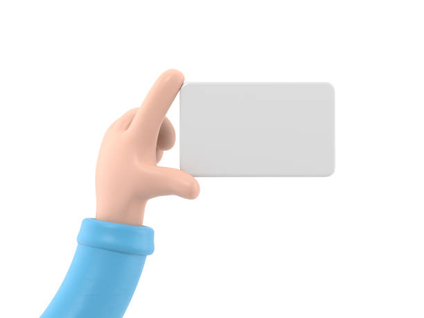 istock Cartoon Gesture Icon Mockup.3d icon brown skinned hand holding card gesture. Realistic illustration for social media, 3D rendering on white background. 1502434129
