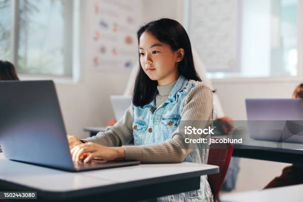 Exploring The Digital World Girl Programming On A Laptop In A Coding ...
