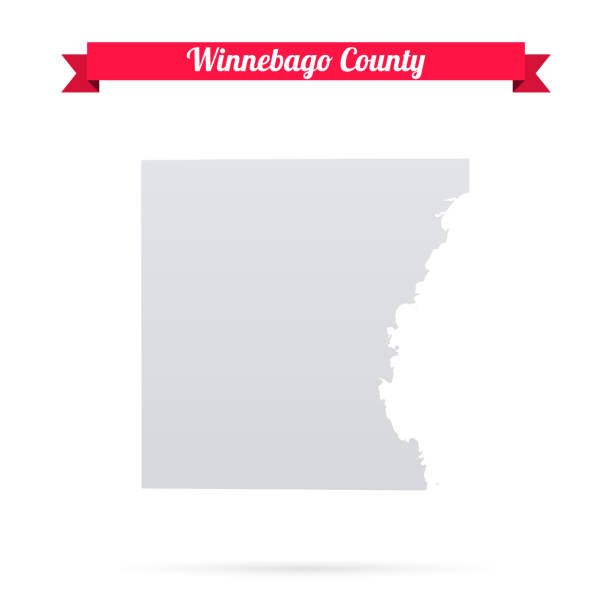 ウィスコンシン州ウィネベーゴ郡。白い背景に赤いバナーの地図 - winnebago点のイラスト素材／クリップアート素材／マンガ素材／アイコン素材
