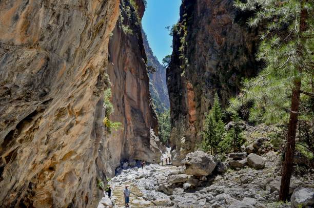 istock Winding and rugged dirt pathway framed by two towering canyon walls: Samaria canyon, Crete 1502450201