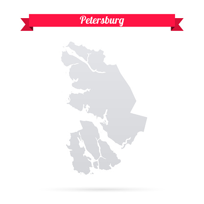 Map of Petersburg - Alaska, isolated on a blank background and with his name on a red ribbon. Vector Illustration (EPS file, well layered and grouped). Easy to edit, manipulate, resize or colorize. Vector and Jpeg file of different sizes.
