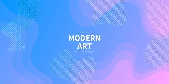 Modern and trendy background. Abstract design with fluid, liquid shapes. Beautiful color gradient. This illustration can be used for your design, with space for your text (colors used: Pink, Purple, Blue). Vector Illustration (EPS file, well layered and grouped), wide format (2:1). Easy to edit, manipulate, resize or colorize. Vector and Jpeg file of different sizes.