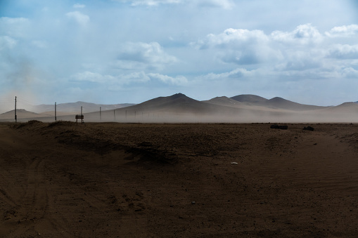 Sandstorm on the field in Mongolia