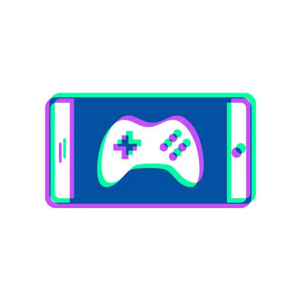 Vector illustration of Video game on smartphone. Icon with two color overlay on white background