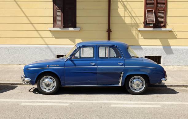 Villareal, Spain - March 25, 2025: Vintage Renault car Model 4L parked in the street. Still many cars like this can be seen moving around the country