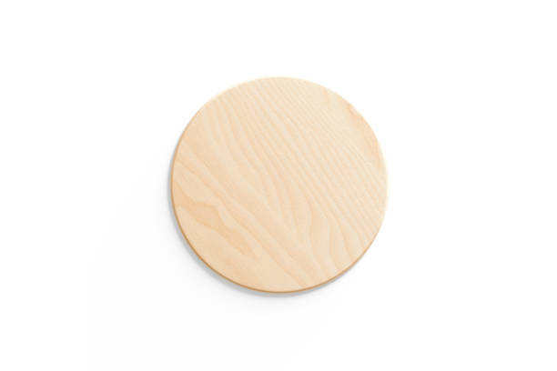 Blank round wood plate mockup, top view stock photo