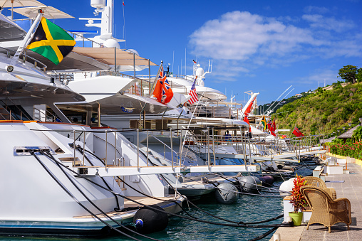 Yachts lined up in Gustavia, Saint Barthélemy