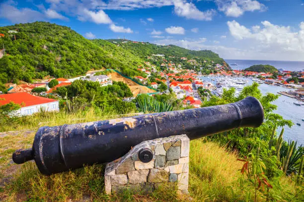 Battlements at Marigot, Saint Martin from Fort Louis in the Caribbean.
