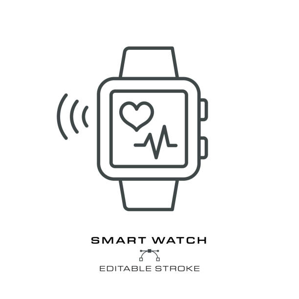 Smartwatch Icon - Editable Stroke vector art illustration