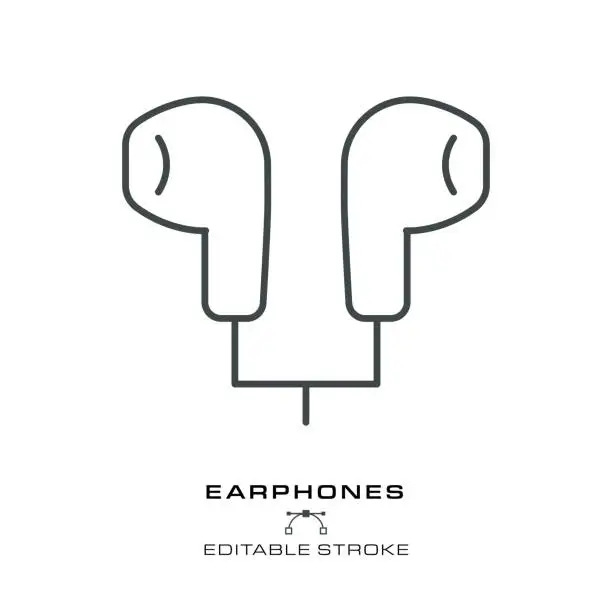 Vector illustration of Earphones Icon - Editable Stroke