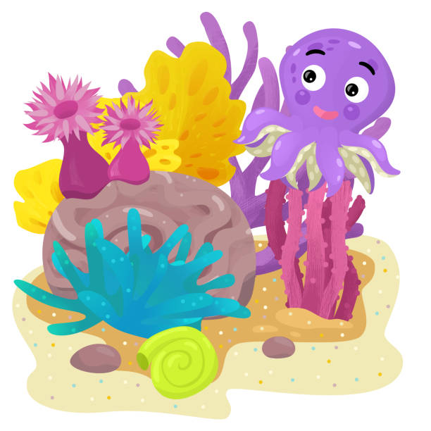 istock cartoon scene with coral reef with swimming fish isolated element illustration for children 1502462205