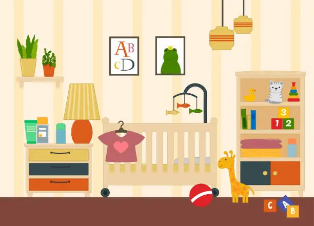 Vector illustration of The interior of the children room. Modern furniture design for girls. Vector illustration.