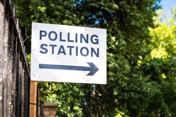 Polling station sign stock photo