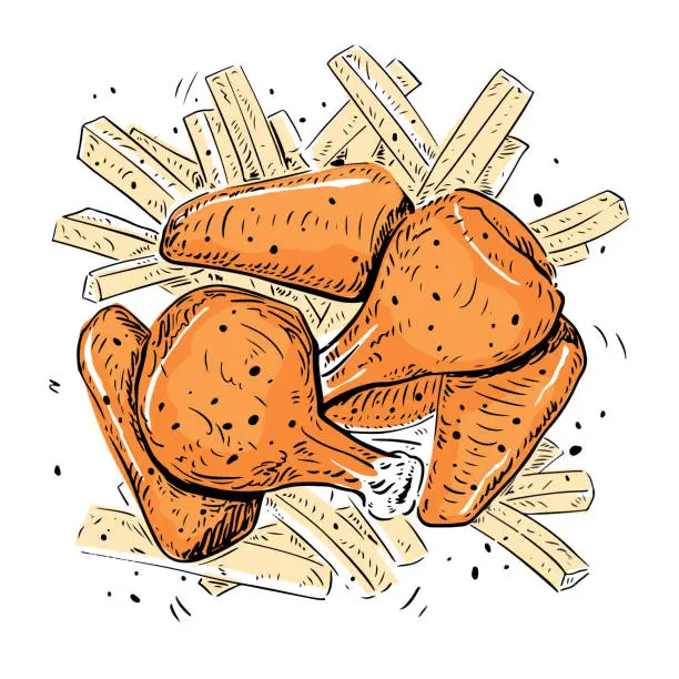 Vector illustration of Spicy Chickhen Wings Sketch