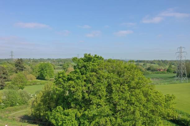 istock Drone perspective over green fields of Hook, Hampshire, England 1502497379