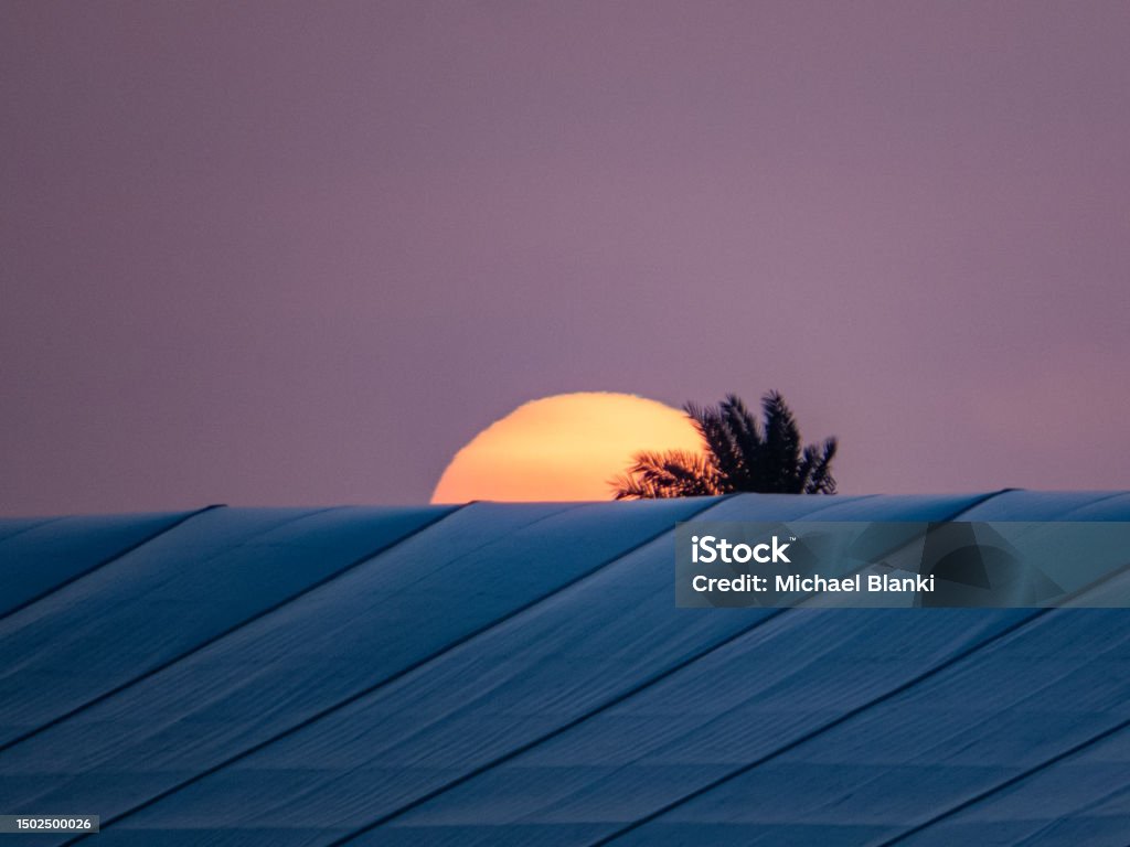 Dubai. A sunset view from the Palm Jumeira. A sunset view from the Palm Jumeira island in Dubai. Burj Al Arab Hotel Stock Photo