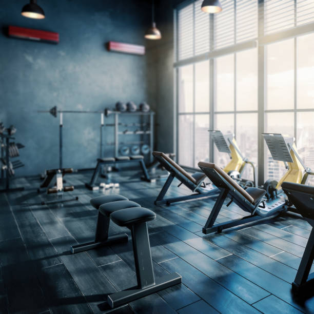 istock Body Building Center Inside a Penthouse Recreation Area (detail) - 3D Visualization 1502534159