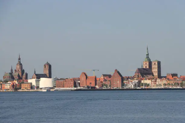 Historic Stralsund Harborside With Medieval Churches