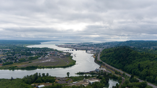 Aerial view of Aberdeen, Washington in June 2023
