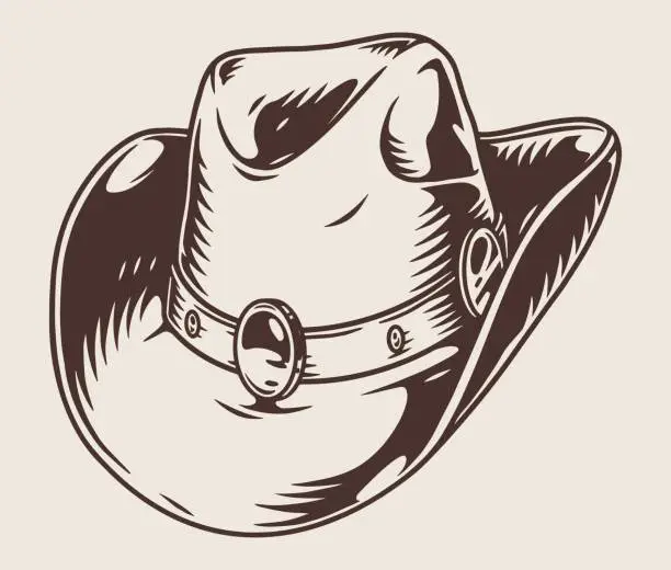 Vector illustration of Cowboy hat monochrome vintage label