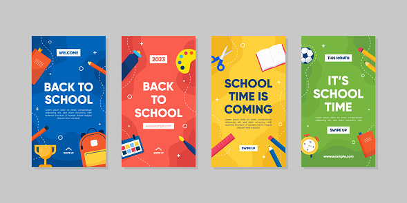 Back to School Social Media Template Collection. School Time Announcement Set