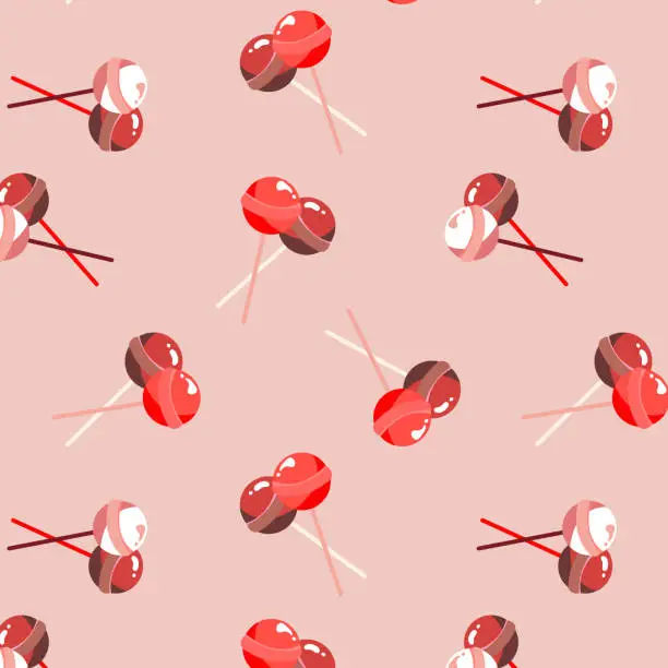 Vector illustration of Lollipop seamless pattern. Red sweet candy texture.