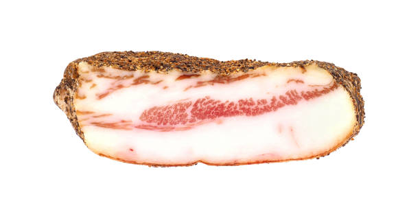 guanciale, carrillera de cerdo curada en seco aislada sobre fondo blanco - cheek lard fotografías e imágenes de stock