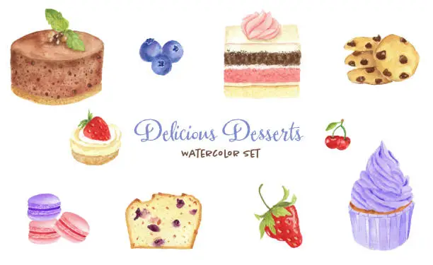 Vector illustration of Watercolor dessert collection