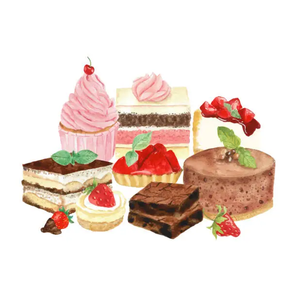 Vector illustration of Variety of desserts