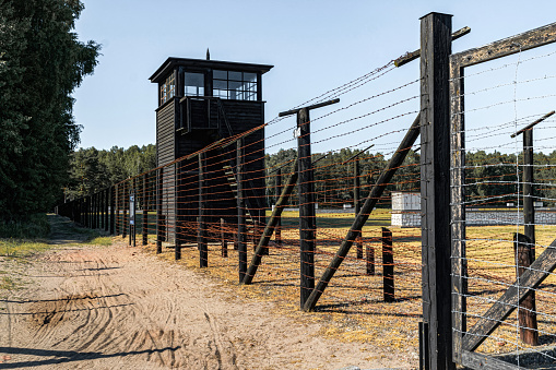 Stegna, Poland - June 25, 2023: Stutthof German Concentration Camp. Historical memorial of nazi holocaust, genocide in World War II in Poland
