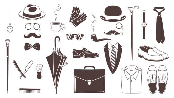Men s collection in retro style. Gentleman s accessory set. Vector image