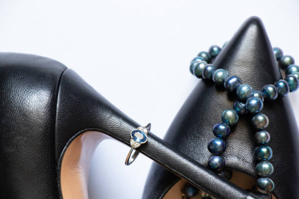istock black leather shoes white gold ring with diamonds and pearl beads 1502559041