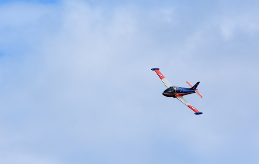 Ickwell, Bedfordshire, England - September 04, 2022:  Vintage BAC  Jet Provost  jet trainer aircraft in flight.